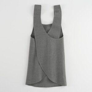 Gray Cotton Linen Weave Cross Back Pinafore Japanese Style Apron